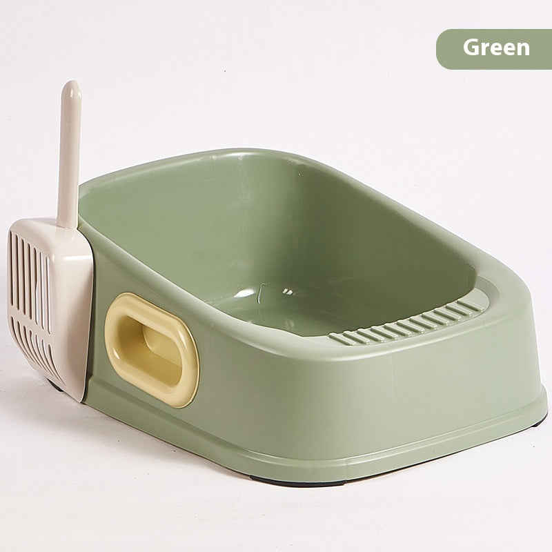 HKM-3171773 Cat Semi-Closed Toilet with Binaural Handle and Splash-Proof Sand Basin, Small Size, Durable PVC Material