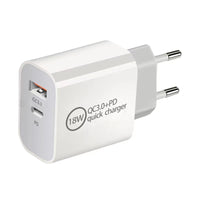 HKM-317331 18W PD Fast Charging Travel Charger with QC3.0 - Input 100V, Output 5/9/12V, 3600mA, White