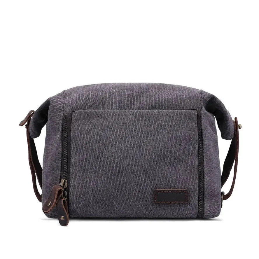 HKM-317331 Eco-Friendly Canvas Toiletry Bag with Zipper Closure - Retro Travel Cosmetic Storage