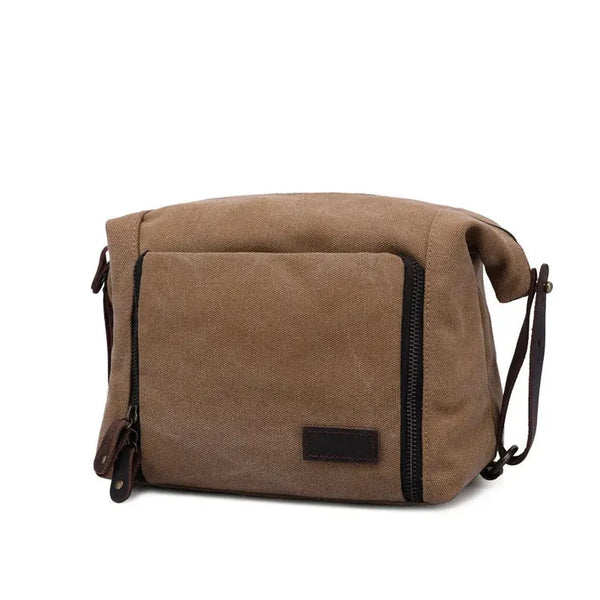 HKM-317331 Eco-Friendly Canvas Toiletry Bag with Zipper Closure - Retro Travel Cosmetic Storage