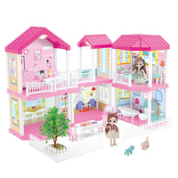 HKM-317523 2-Storey DIY Miniature Doll Villa with LED Lights - Hand-Assembled Toy House for Ages 6 and Up