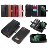 HKM-317523 Three-Fold Zipper Wallet Magnetic Case for iPhone and Samsung - Stylish PU Leather in Black, Brown, Red, Pink