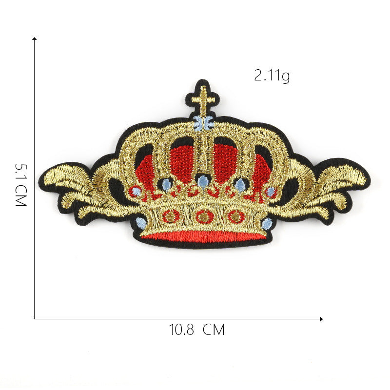 HKM-317587 Customizable Cartoon Crown Cloth Sticker Badge for Clothing Accessories - Polyester Twill with Hot Melt Adhesive, 5.1x10.8cm
