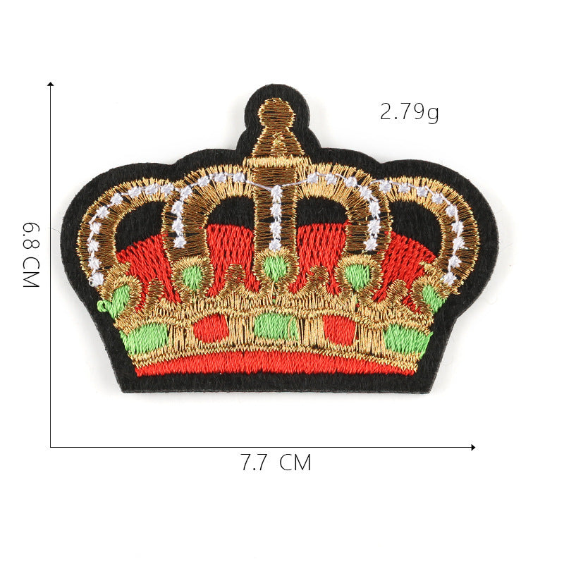 HKM-317587 Customizable Cartoon Crown Cloth Sticker Badge for Clothing Accessories - Polyester Twill with Hot Melt Adhesive, 5.1x10.8cm
