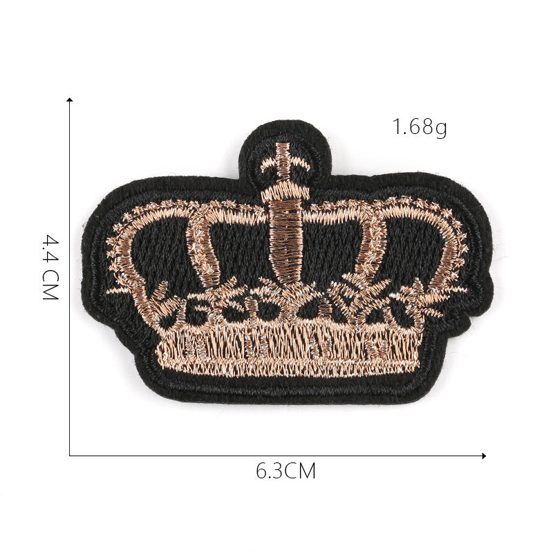 HKM-317587 Customizable Cartoon Crown Cloth Sticker Badge for Clothing Accessories - Polyester Twill with Hot Melt Adhesive, 5.1x10.8cm