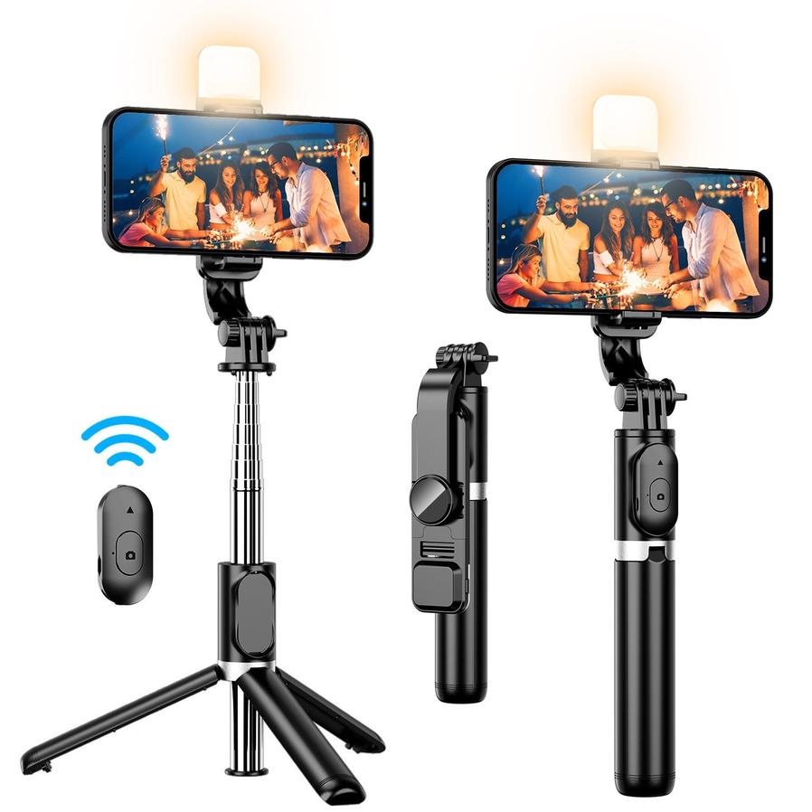 HKM-317651 Portable Bluetooth Selfie Stick Tripod with Retractable Design and Optional Beauty Fill Light