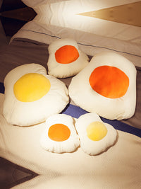 HKM-317715 Plush Poached Egg Pillow Cushion with Foam Filling and Emoji Bun Design