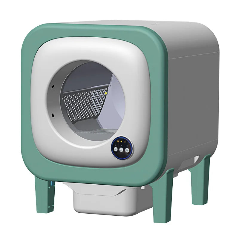 HKM-317715 Smart Automatic Cat Toilet 65L Capacity with APP Control and Self-Cleaning Feature, Durable Stainless Steel & Plastic Design