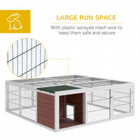 HKM-3177405 64" Wooden Outdoor Rabbit Hutch with Enclosed Run and Weather-Resistant Design