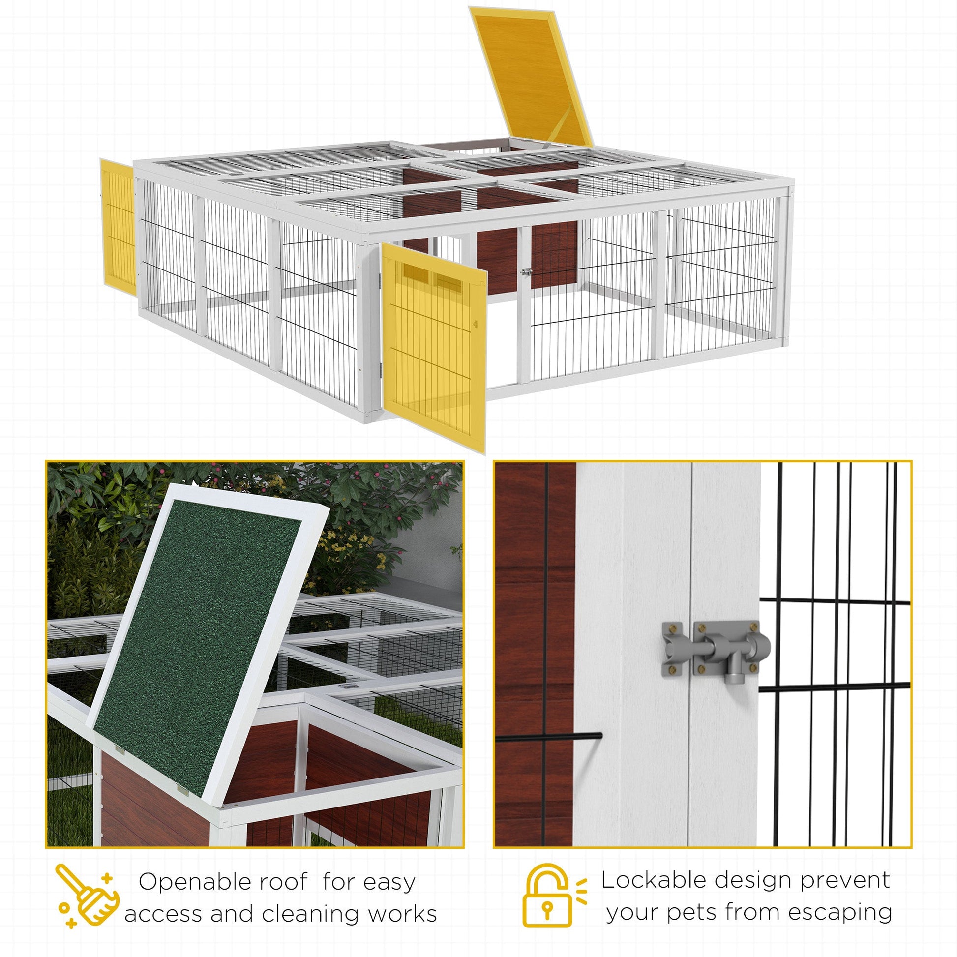 HKM-3177405 64" Wooden Outdoor Rabbit Hutch with Enclosed Run and Weather-Resistant Design