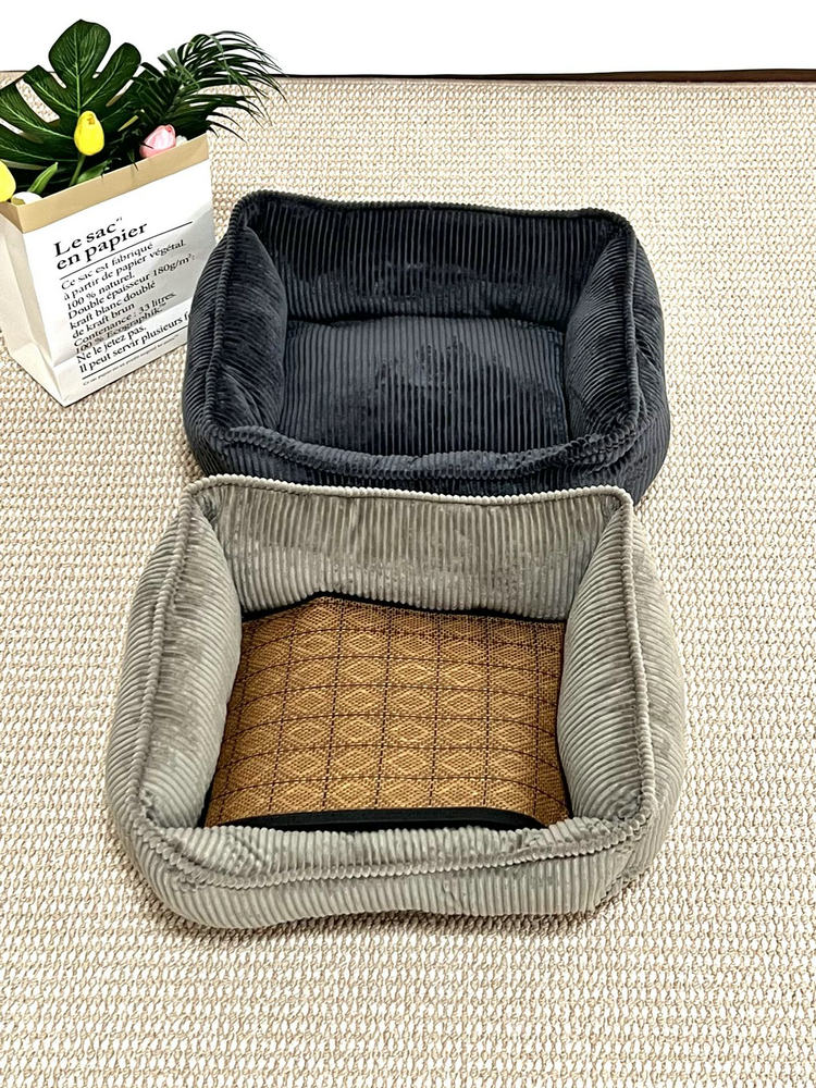 HKM-3177789 Cozy Corduroy Cat Nest in Black and Khaki ¨C Available in Three Sizes