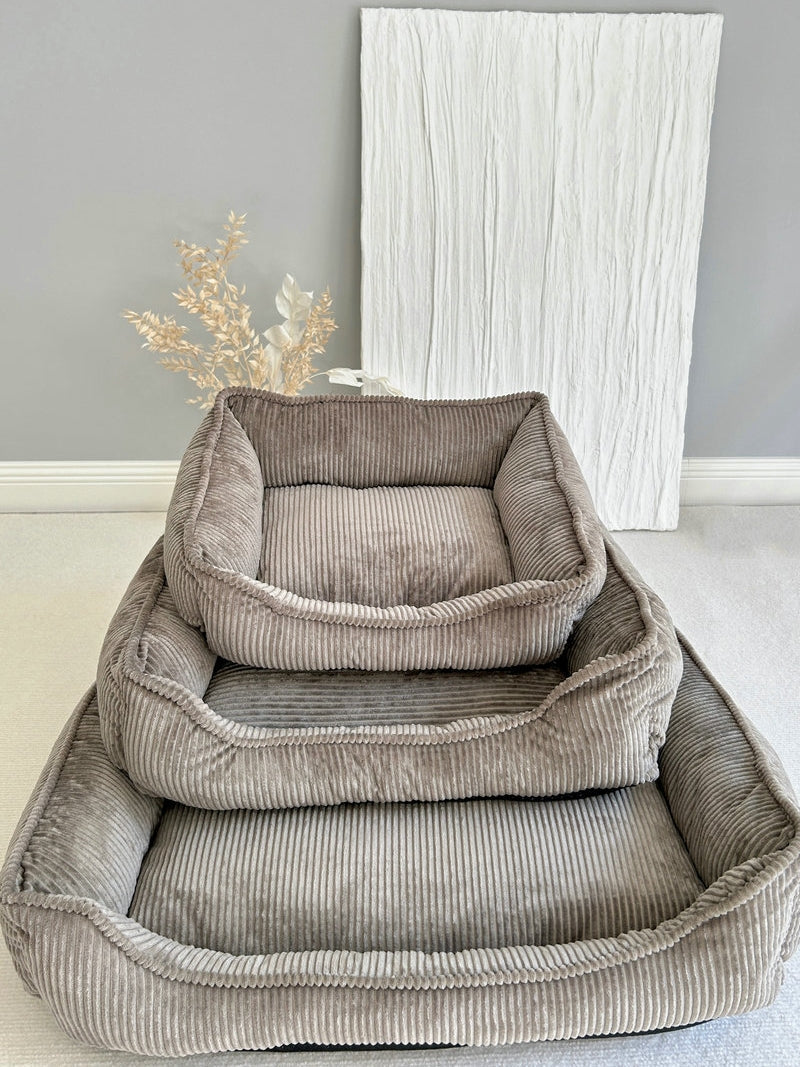 HKM-3177789 Cozy Corduroy Cat Nest in Black and Khaki ¨C Available in Three Sizes