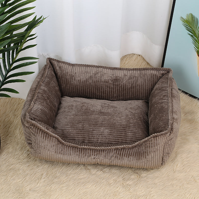 HKM-3177789 Cozy Corduroy Cat Nest in Black and Khaki ¨C Available in Three Sizes