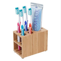 HKM-317843 Bamboo Wall-Mounted Toothbrush and Toothpaste Holder for Eco-Friendly Bathroom Storage