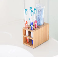 HKM-317843 Bamboo Wall-Mounted Toothbrush and Toothpaste Holder for Eco-Friendly Bathroom Storage