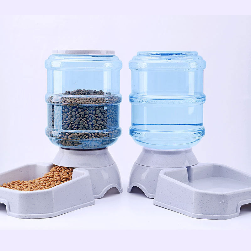 HKM-3179581 Gray Automatic Pet Feeder and Water Fountain Combo for Convenient Pet Care