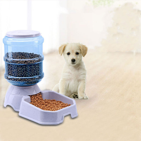 HKM-3179581 Gray Automatic Pet Feeder and Water Fountain Combo for Convenient Pet Care
