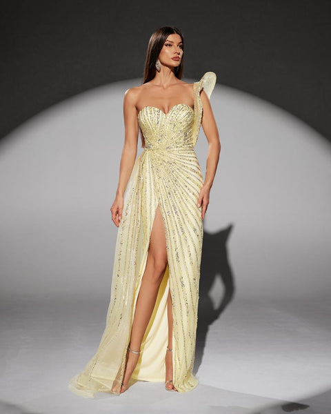 HKM-317971 Elegant Yellow Evening Gown for Women - Style EZ25115