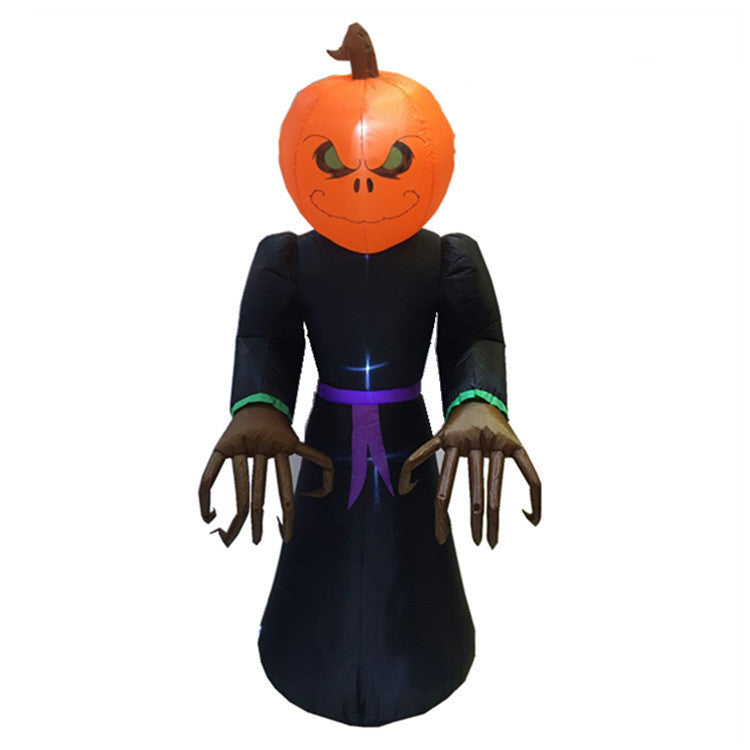 HKM-318035 7ft Inflatable Pumpkin Reaper Decoration with LED Lights for Halloween Yard Display