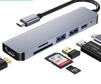 HKM-318099 6-in-1 Type-C Multi-Function Dock with 4K HDMI, USB, SD/TF Card Reader