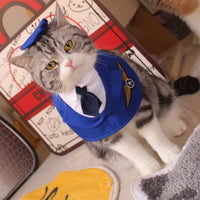 HKM-3181117 Personalized Blue Polyester Pet Clothing with Hat for Cats - Sizes S, M, L