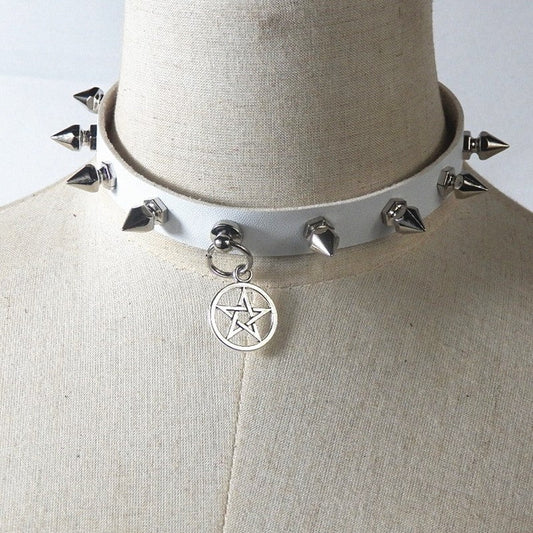HKM-3181501 Vintage Punk Leather Collar - Unisex Diamond-Shaped Design in Multiple Colors