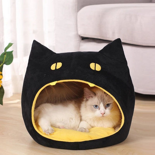 HKM-3183549 Cozy Cat-Shaped Bed with Plush Material for Small Dogs and Kittens, Washable and Travel-Friendly