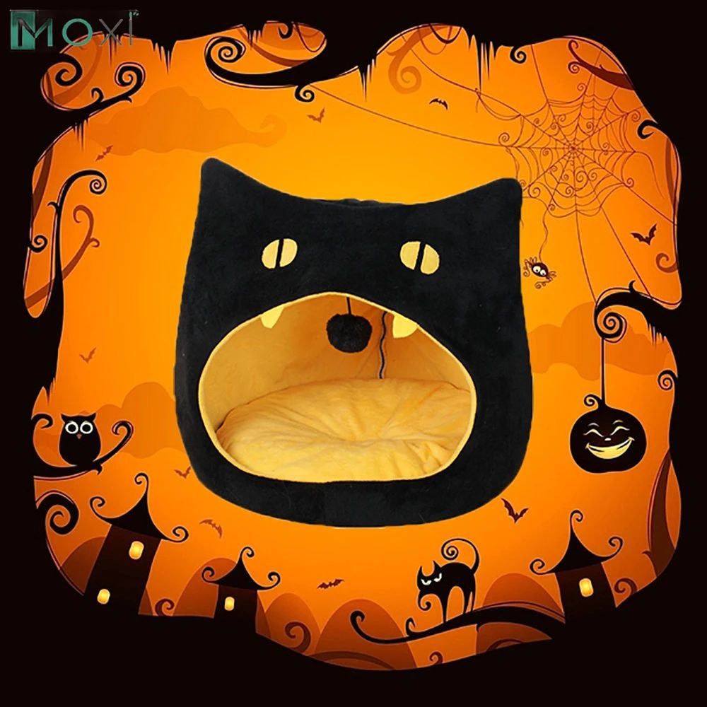 HKM-3183549 Cozy Cat-Shaped Bed with Plush Material for Small Dogs and Kittens, Washable and Travel-Friendly