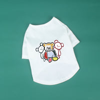 HKM-3184061 Cute Black and White Cotton T-Shirt for Pets with Three Bears Design, Casual Style