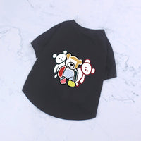 HKM-3184061 Cute Black and White Cotton T-Shirt for Pets with Three Bears Design, Casual Style