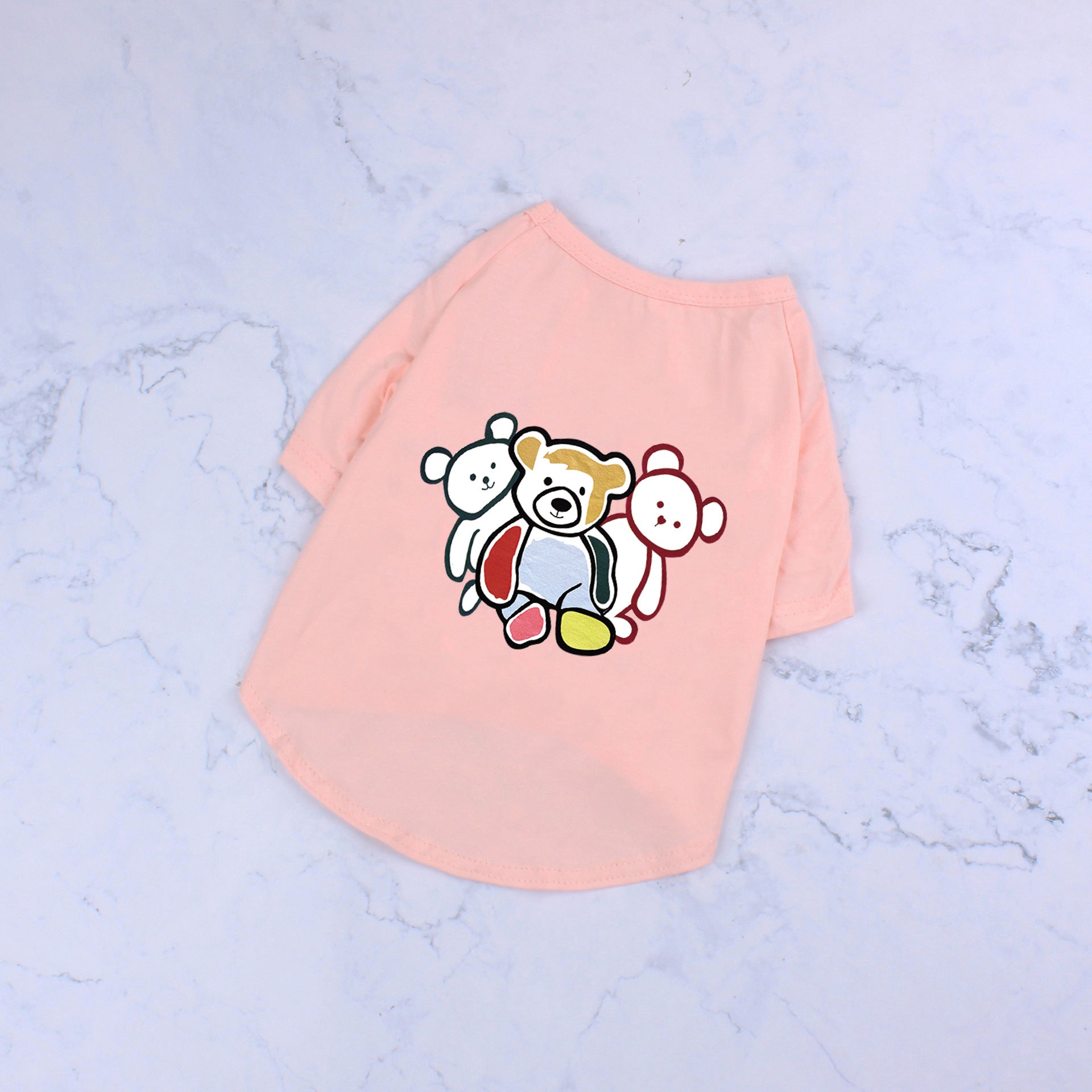 HKM-3184061 Cute Black and White Cotton T-Shirt for Pets with Three Bears Design, Casual Style