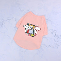 HKM-3184061 Cute Black and White Cotton T-Shirt for Pets with Three Bears Design, Casual Style