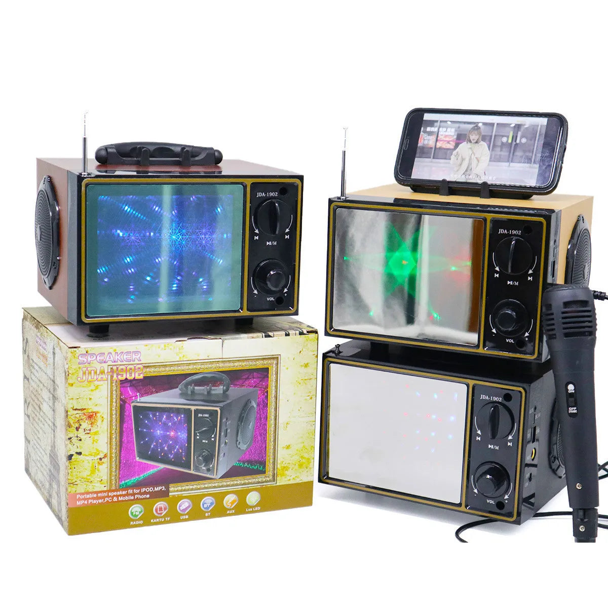 HKM-318419 High Power Dual Speaker Retro Wood Hi-Fi Stereo Bookshelf Bluetooth Speaker with Screen Flash Light