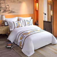 HKM-318419 Pure Cotton 4-Piece Bedding Set with Reactive Printing – Available in Red, Blue, and Yellow Cloud Patterns