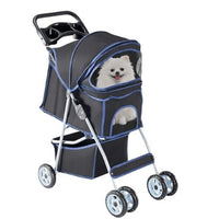 HKM-3184957 Foldable Lightweight Pet Stroller for Small to Medium Dogs and Cats with Storage Basket