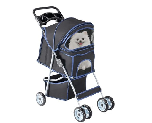 HKM-3184957 Foldable Lightweight Pet Stroller for Small to Medium Dogs and Cats with Storage Basket
