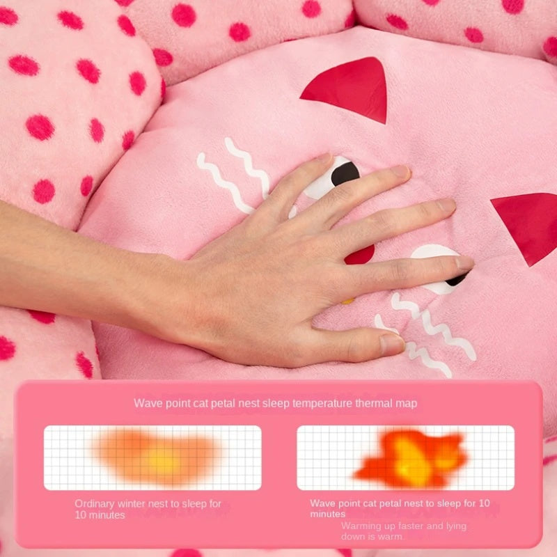 HKM-3186749 New Pink Dot Cozy Cat Nest Bed - Fabric, 45cm for Pets up to 8 lbs, 65cm for Pets up to 20 lbs