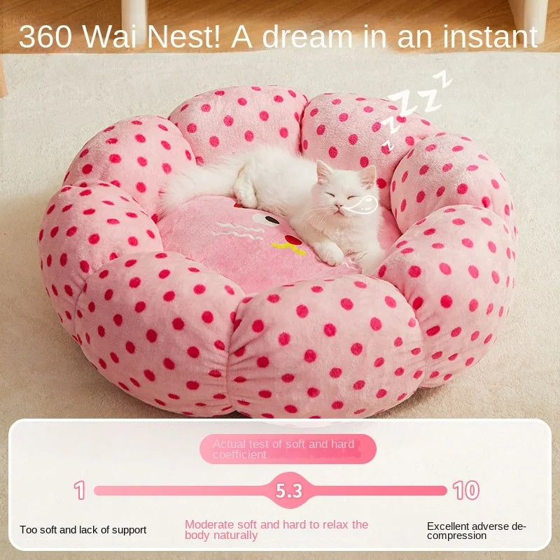 HKM-3186749 New Pink Dot Cozy Cat Nest Bed - Fabric, 45cm for Pets up to 8 lbs, 65cm for Pets up to 20 lbs