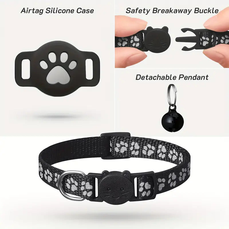 HKM-3187261 Reflective Cartoon Footprints Pet Cat Locator Collar - Durable Nylon for All Seasons