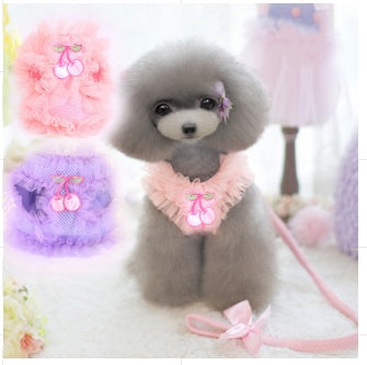 HKM-3188541 Cute Lace Chest Back Dog Leash ¨C Breathable Mesh in Pink and Purple, Multiple Sizes Available
