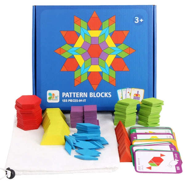 HKM-318867 155 Piece Educational Wooden Tangram Puzzle for Brain Teasers and Montessori Learning