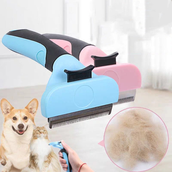 HKM-3190845 Ergonomic Pet Grooming Comb for Dogs and Cats - Stainless Steel, Non-Slip Handle, Blue/Pink