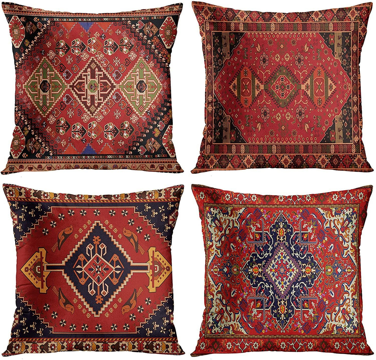 HKM-319123 Persian Ethnic Linen Bohemian Pillowcase - Geometric Abstract Design, 45x45cm