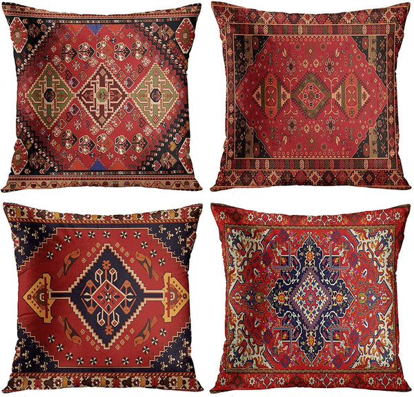 HKM-319123 Persian Ethnic Linen Bohemian Pillowcase - Geometric Abstract Design, 45x45cm