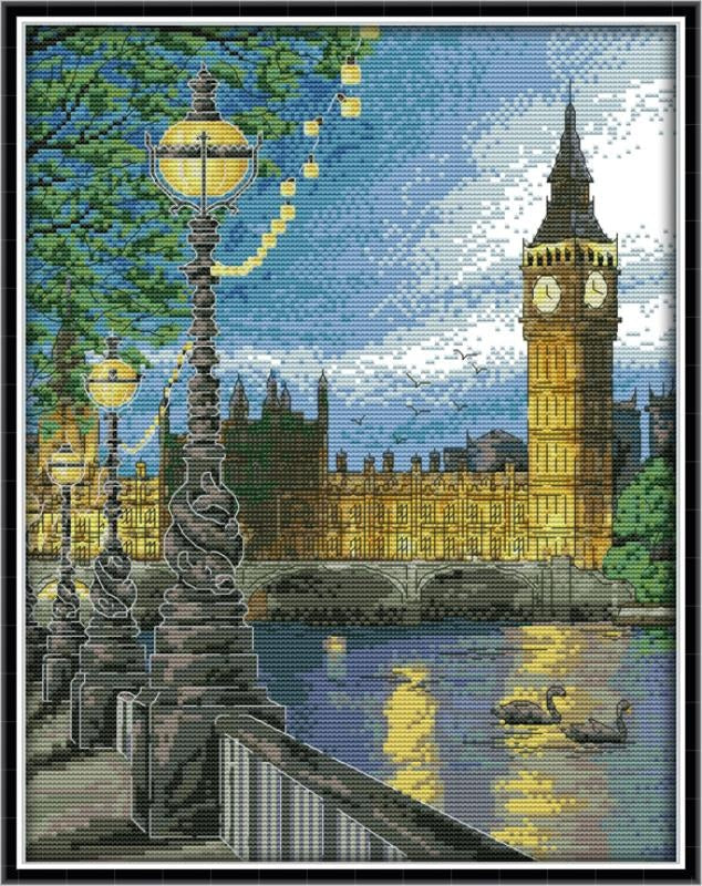 HKM-319251 London Night View Cross Stitch Kit - Scenery, Cotton, 11CT Options