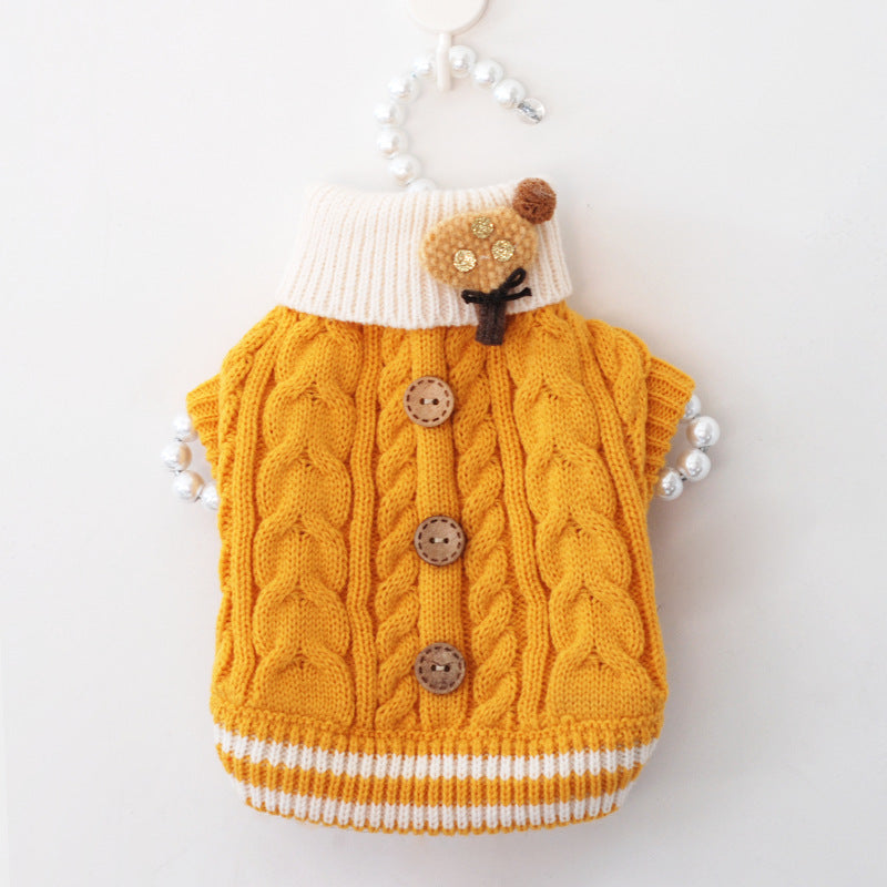 HKM-3193021 Fashionable Button Dog Sweater in Pink, Yellow, and Blue for All Sizes