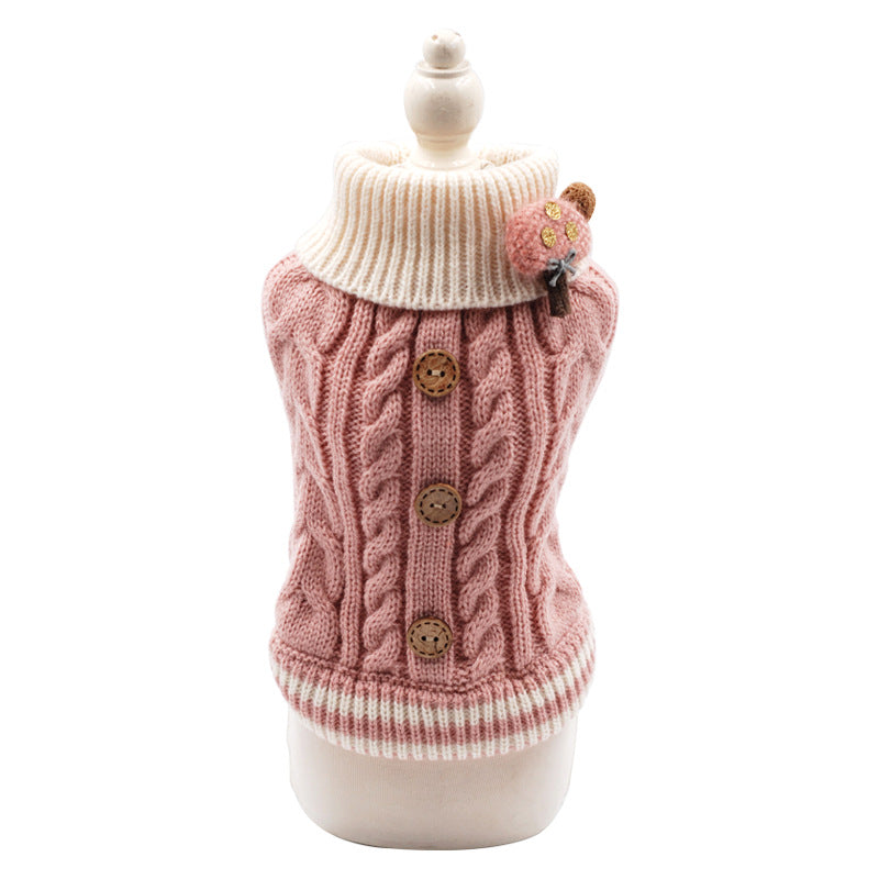 HKM-3193021 Fashionable Button Dog Sweater in Pink, Yellow, and Blue for All Sizes