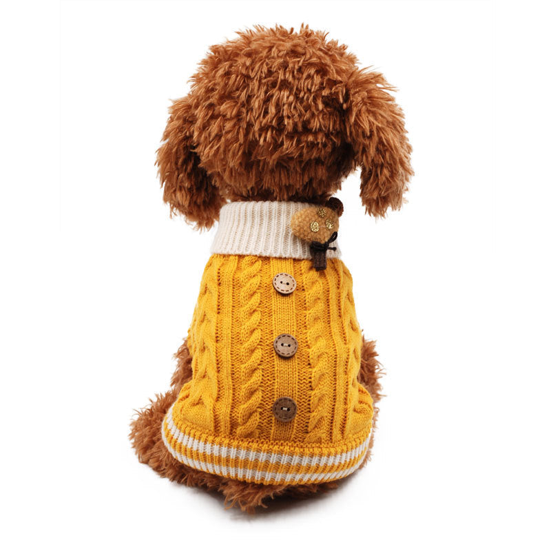 HKM-3193021 Fashionable Button Dog Sweater in Pink, Yellow, and Blue for All Sizes