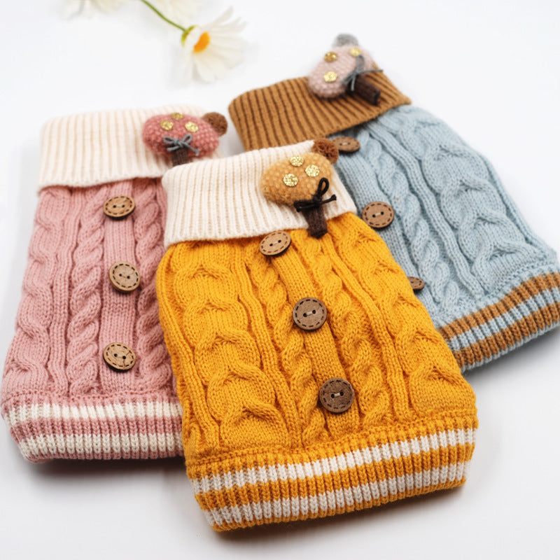 HKM-3193021 Fashionable Button Dog Sweater in Pink, Yellow, and Blue for All Sizes