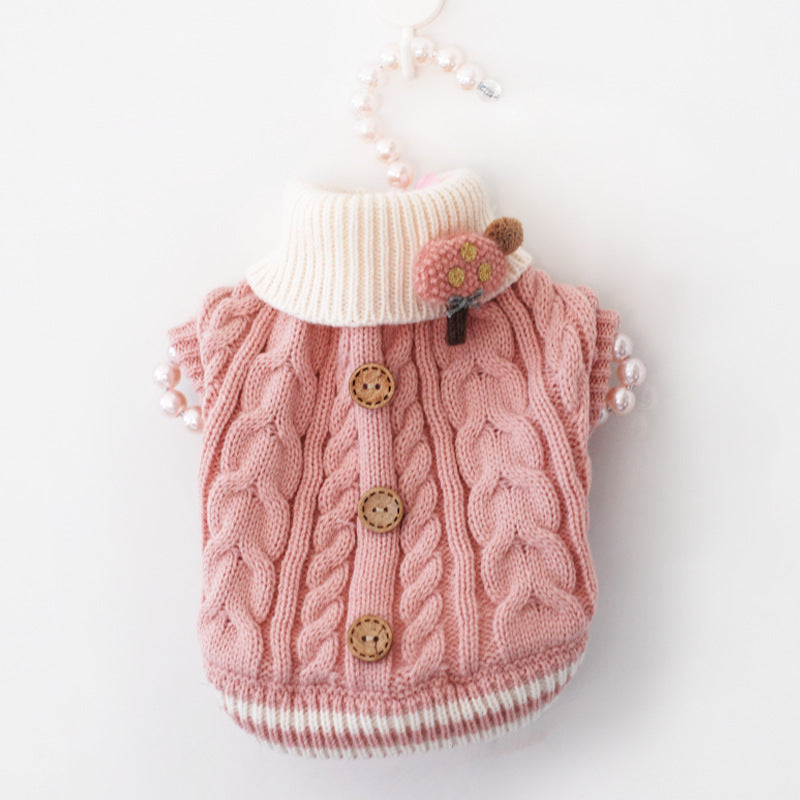 HKM-3193021 Fashionable Button Dog Sweater in Pink, Yellow, and Blue for All Sizes